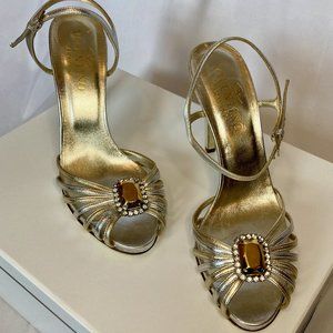 Valentino Garavani Silver and Gold Crystal and Gem Sandals Size 39.5 / 8.5 / 9